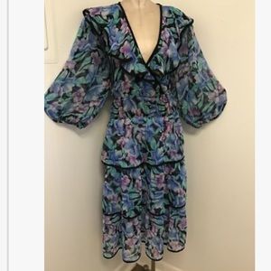 Vintage 80s Susan Fries sheer floral dress XL